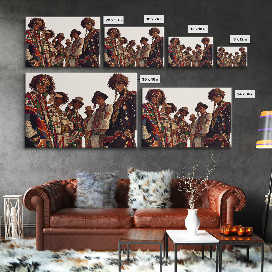Stylish Afro Fashion Group Canvas Print, African Fabric, Ankara Wall Art, Modern Black Art, Cultural Home Decor, Gift For Her