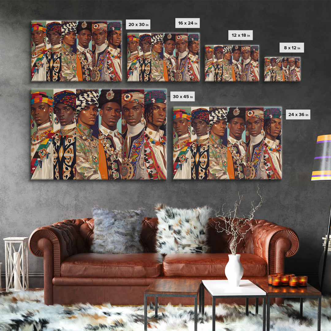 Six Regal African Portraits Wall Art, African Fabric, Nigerian Fashion Art, Black Beauty Art, Colorful Portrait Canvas Print