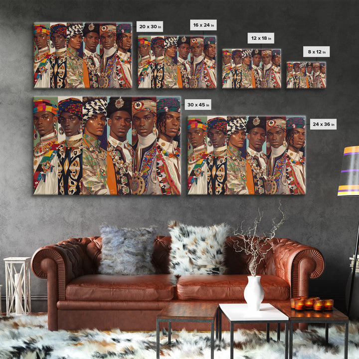 Six Regal African Portraits Wall Art, African Fabric, Nigerian Fashion Art, Black Beauty Art, Colorful Portrait Canvas Print