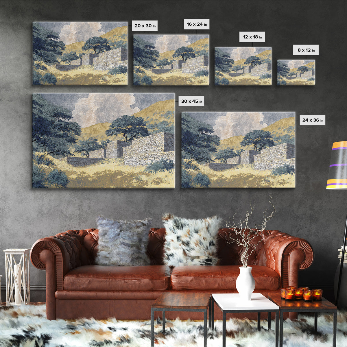 Sunlit Stone Walls In African Hills Framed Canvas Print, Serengeti Landscape Art, Earth Tone Safari Decor Gift, Living Room Wall Decor