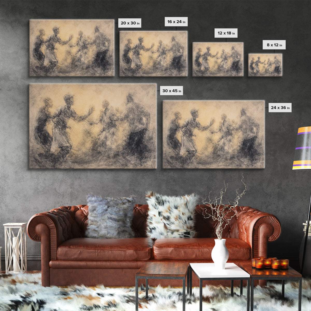 Charcoal African Celebration Dance Wall Art, Black Figures Sketch, Cultural Art Print, Traditional African Home Decor Gift