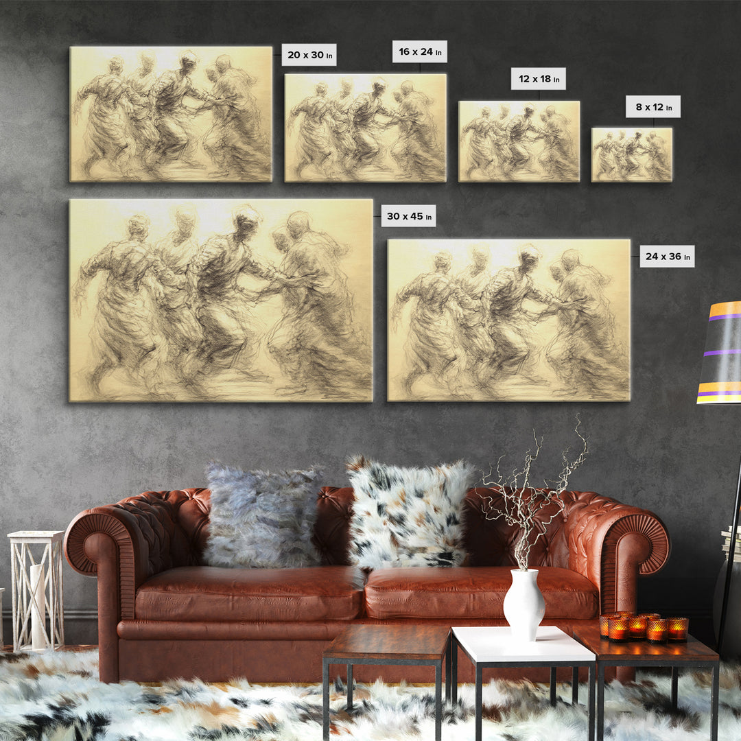 Golden Charcoal African Dance Wall Art, Movement Figure Sketch, Cultural Art Print, African Celebration, Elegant Home Decor