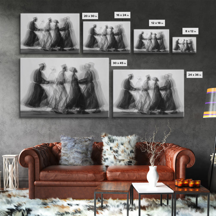 Blurred Monochrome Ceremonial Dancers Wall Art, African Abstract Art Print, Black Culture Decor, Modern Canvas Artwork Gift