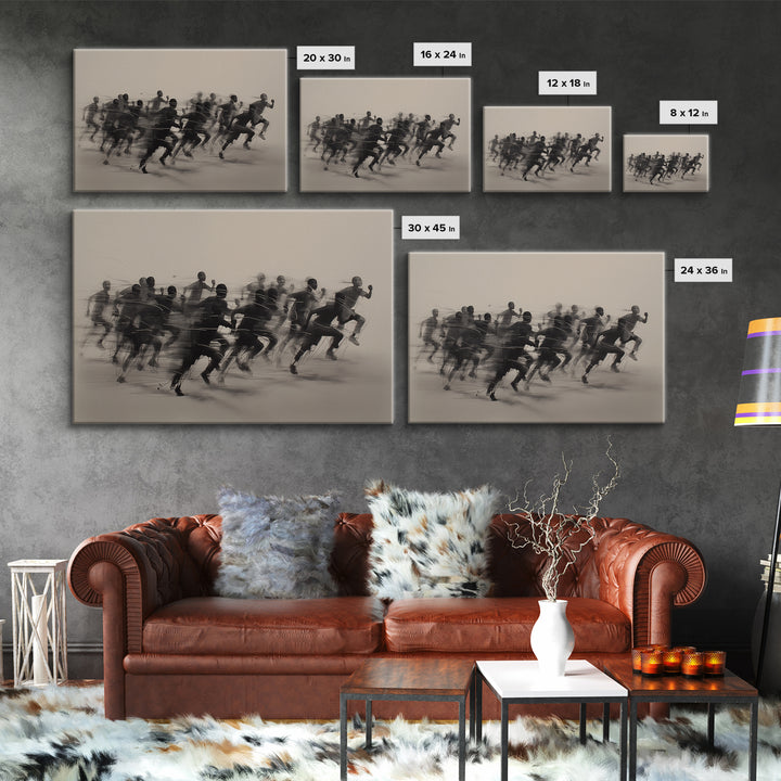 Sepia African Runners In Motion Canvas Print, Athletic Black Art, Modern African Art Decor, Dynamic Race Wall Decor Gift