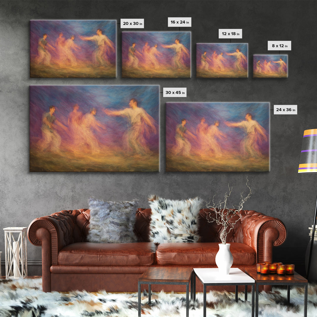 Colorful Spirit Dancers In Motion Wall Art, African Celebration Print, Abstract Ethnic Decor, Dreamy Modern Canvas Art Gift