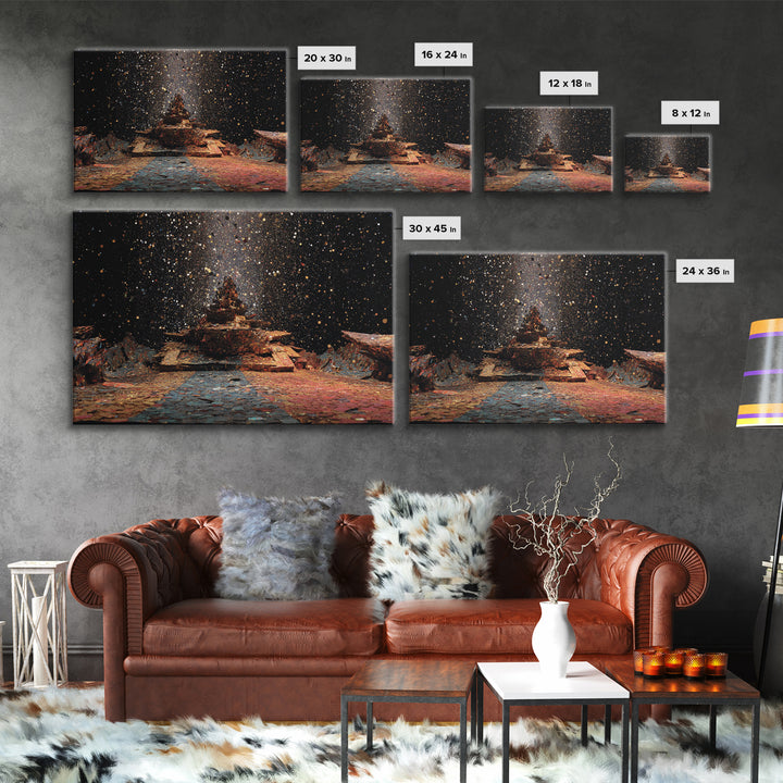 Ancient Starry African Temple Canvas Print, Mystical Wall Art, Black And Gold Art, Spiritual Cultural Home Decor Unique Gift