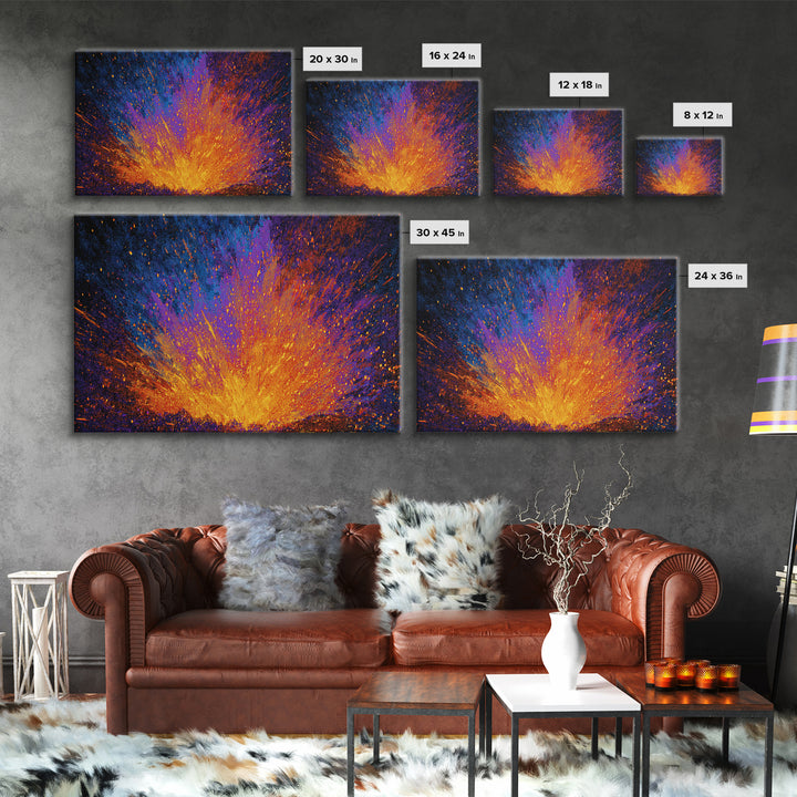 Explosive Orange And Blue Energy Burst Canvas Print, Abstract Art, Vibrant Wall Decor, Modern Painting, Bold Home Decor Gift