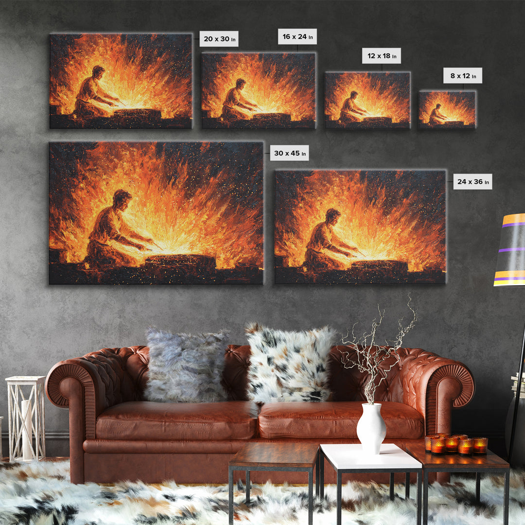 African Blacksmith At Flaming Forge Wall Art, African Warrior Art, Black Man Artful, Cultural Art Print, Bold Home Decor Gift