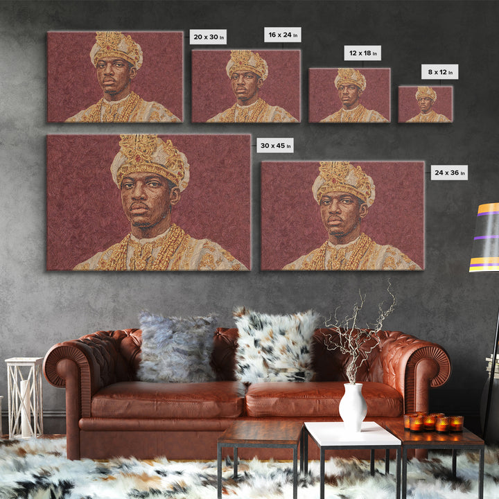Regal African King Portrait Framed Canvas Print, African American Art, African Heritage Art, Black History Gift, Royal Wall Art