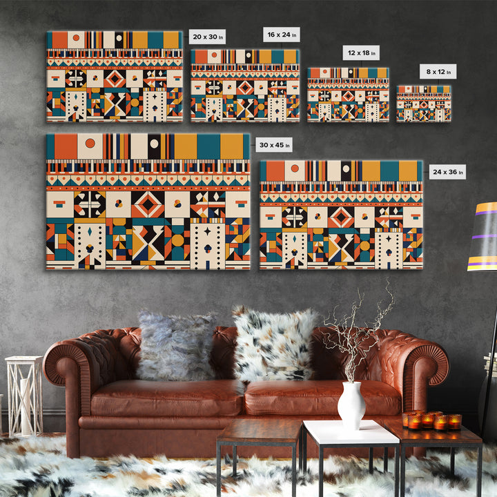 Bold Ankara Geometric Pattern Wall Art, African Fabric Design, African Patterns, Tribal Art Decor, Orange Teal Home Decor