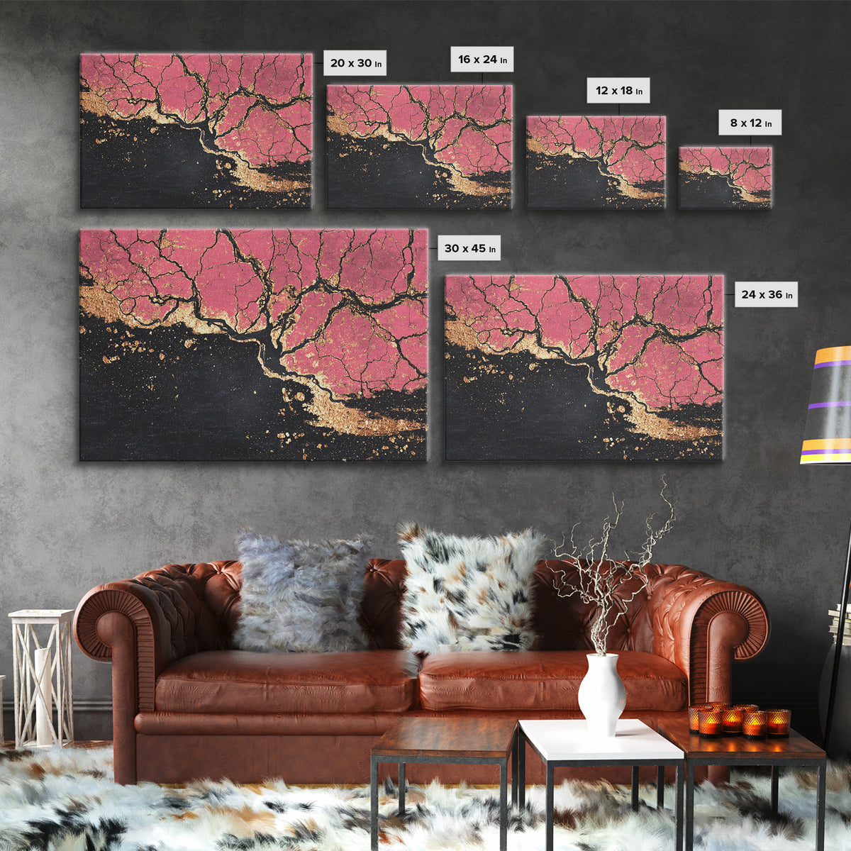 Pink Black And Gold Cracked Abstract Wall Art, Textured Canvas Print, Luxury Modern Decor, Earth Tone Statement Piece Unique Gift