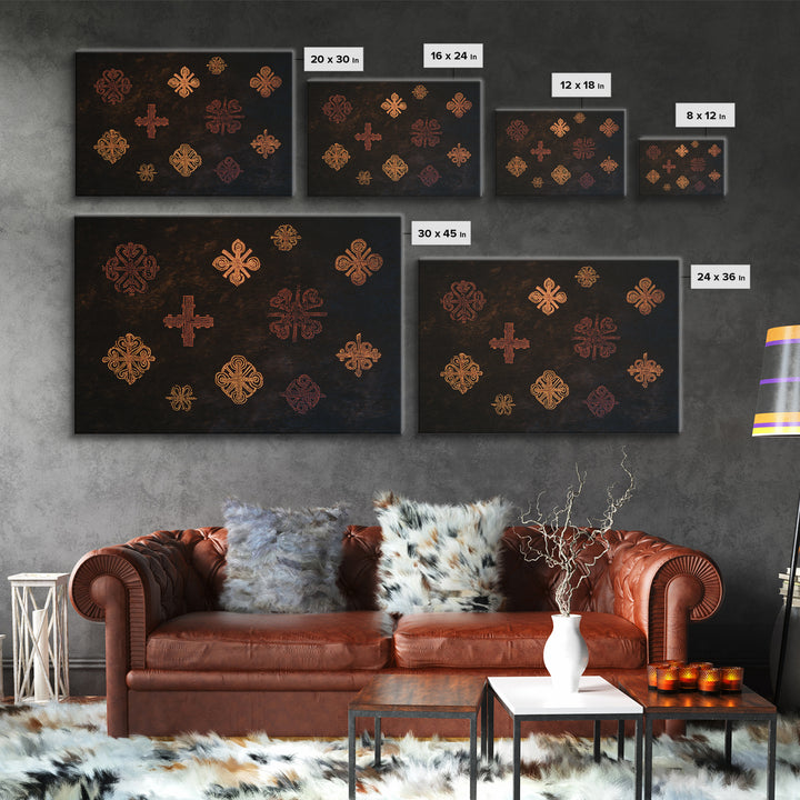 Black Mud Cloth Adinkra Symbols Wall Art, African Patterns, Tribal Textile Art, Ethnic Home Decor, Bold Cultural Print For Living Room