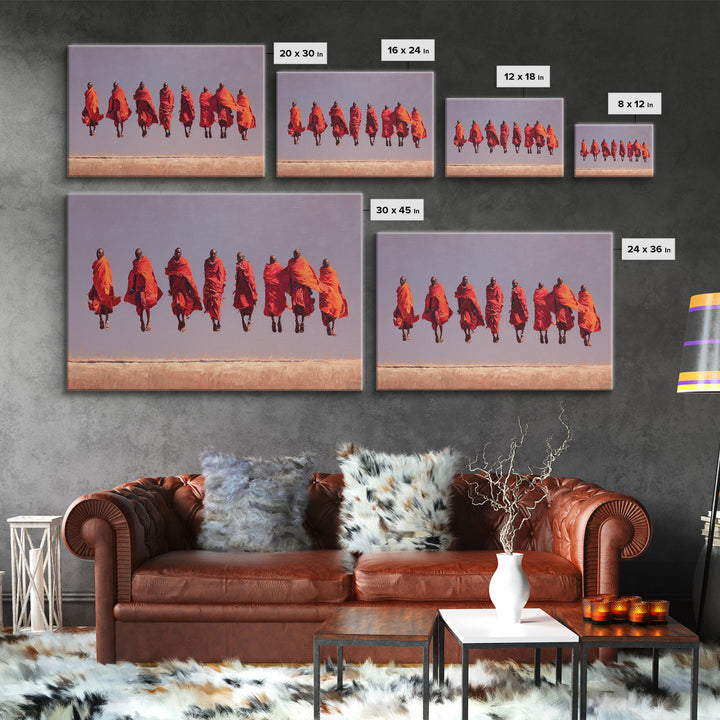 Seven Red Robed Maasai Jumpers Wall Art, African Tribal Art, East Africa Painting, Bold Wall Decor, Empowered Women Gift