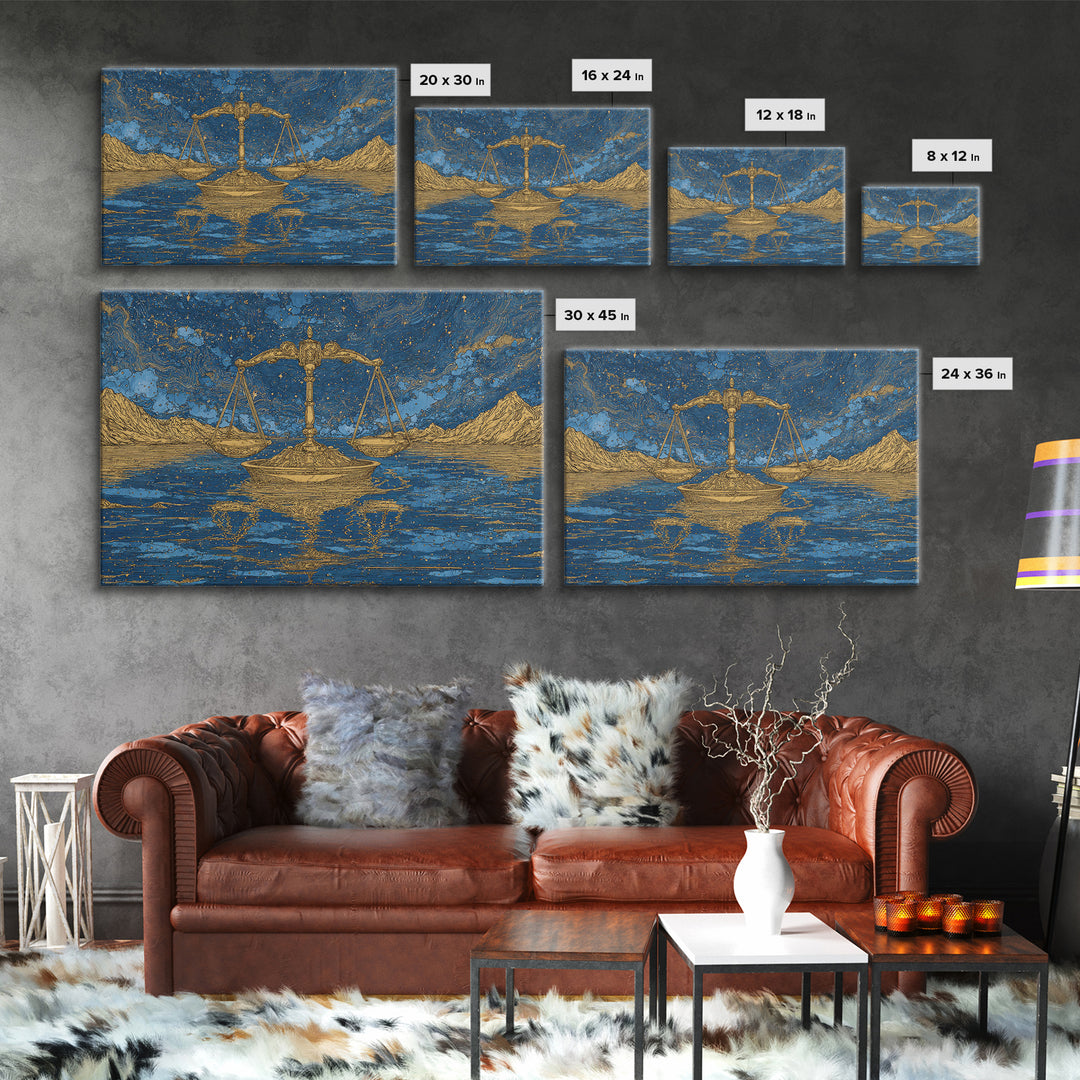 Golden Scales Over Desert Lake Wall Art, African Egyptian Art, Mystical Wall Art, Blue Gold Canvas, Statement Wall Decor