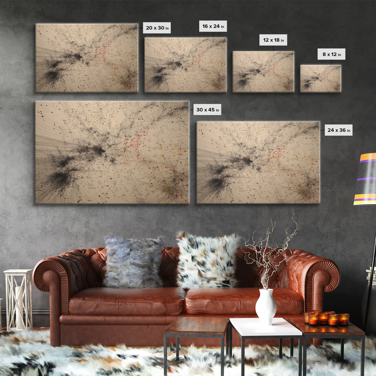 Beige Network Constellation Abstract Canvas Print, Modern Art, Digital Wall Art, Minimalist Office Decor, Unique Wall Decor