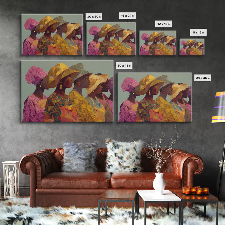 Four African Women In Woven Hats Canvas Print Ankara Wall Art Black Woman Art Afrocentric Decor Cultural Portrait Gift For Her