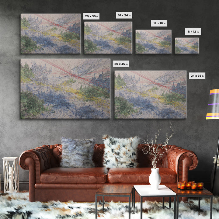 Abstract Forest Sky Linework Wall Art Modern African Abstract Art Blue Green Landscape Office Decor Large Canvas Wall Art Print