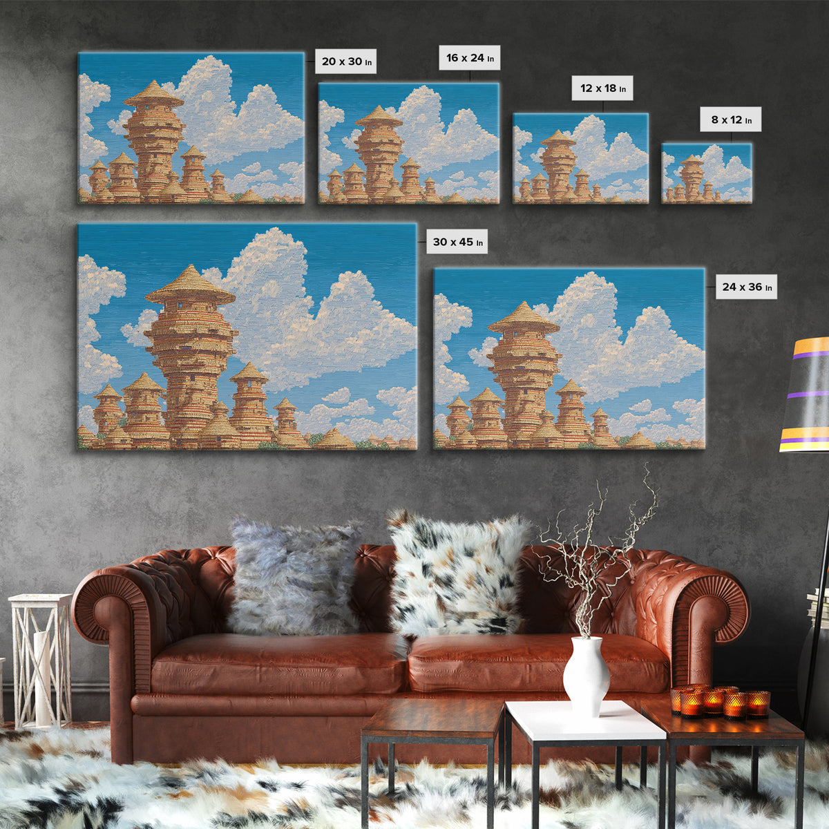 Sunlit African Village Towers Canvas Print Traditional African Architecture Wall Art Earth Tone Safari Decor Cultural Art Print