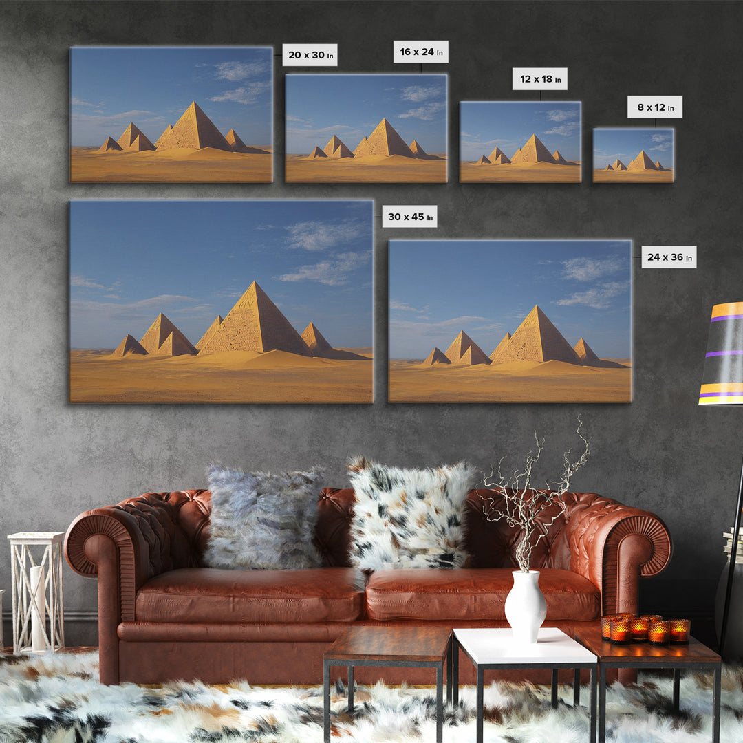 Golden Egyptian Pyramids Desert Wall Art African Egyptian Art Print Ancient African Landscape Travel Poster Home Decor Canvas Print