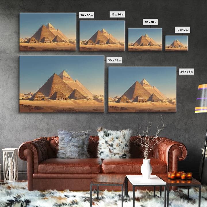 Golden Egyptian Pyramids At Sunrise Wall Art, Ancient African Art, Desert Landscape, Africa Poster, Home Decor Gift, Wall Decor