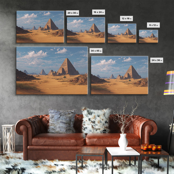 Wide Desert Pyramid Panorama Wall Art, African Egyptian Art, Ancient African Art Print, Safari Decor, Statement Wall Decor