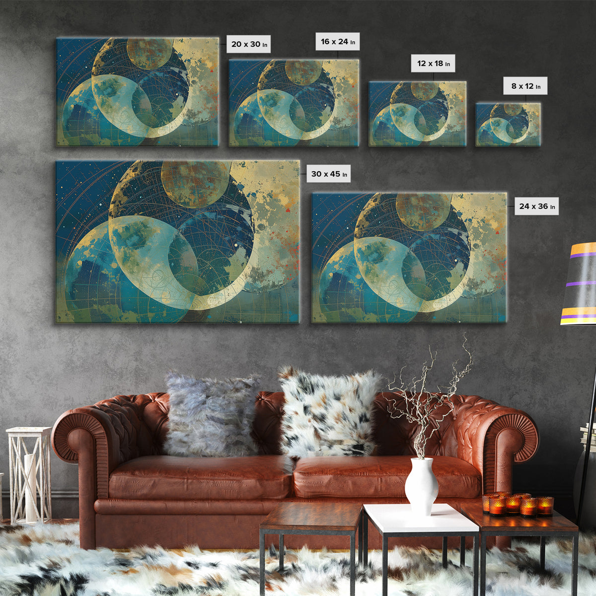 Layered Moons And Planetary Orbits Canvas Print, Abstract Wall Art, Modern Canvas Art, Celestial Digital Art, Office Decor