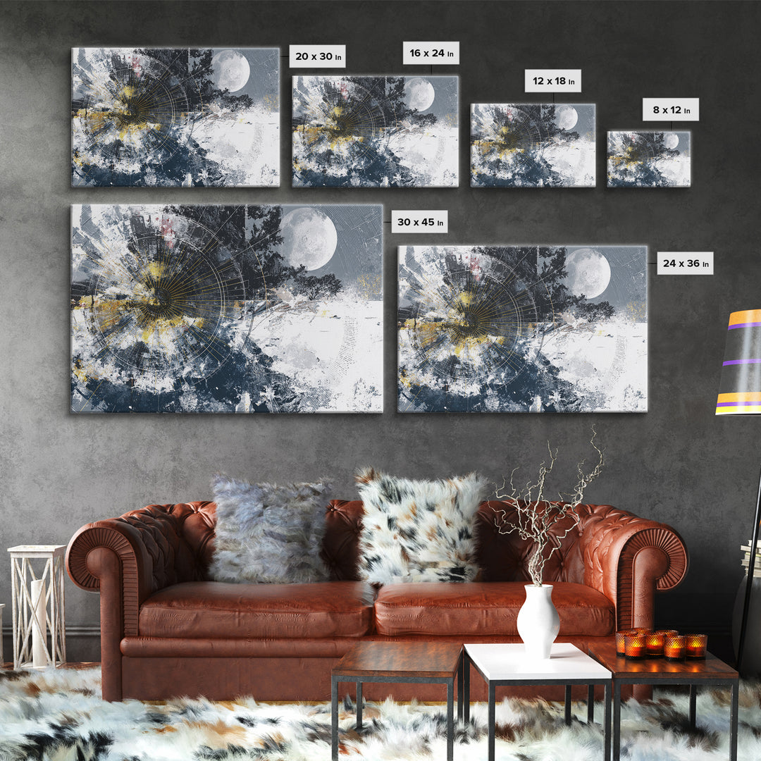 Black Gold Lunar Eclipse Abstract Wall Art, Modern Black Art, Spiritual Wall Art, Gold Black Canvas, Statement Wall Decor
