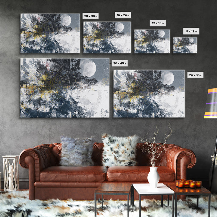 Black Gold Lunar Eclipse Abstract Wall Art, Modern Black Art, Spiritual Wall Art, Gold Black Canvas, Statement Wall Decor