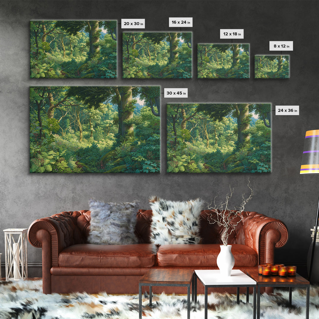 Sunlit Lush African Jungle Wall Art, Green Forest Landscape Canvas, Nature Scene Decor, Boho Living Room Statement Gift, Home Decor