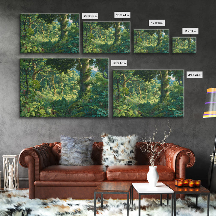 Sunlit Lush African Jungle Wall Art, Green Forest Landscape Canvas, Nature Scene Decor, Boho Living Room Statement Gift, Home Decor