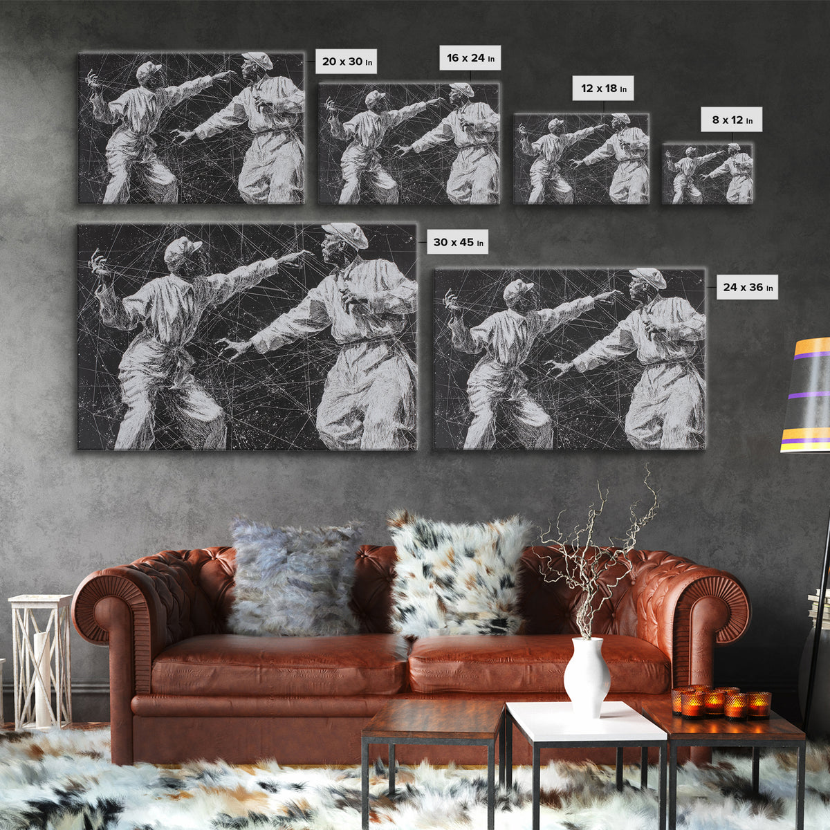 Black And White African Dancers Under Star Lines Wall Art, Afrocentric Art Print, Black Culture Decor, Modern Tribal Artwork