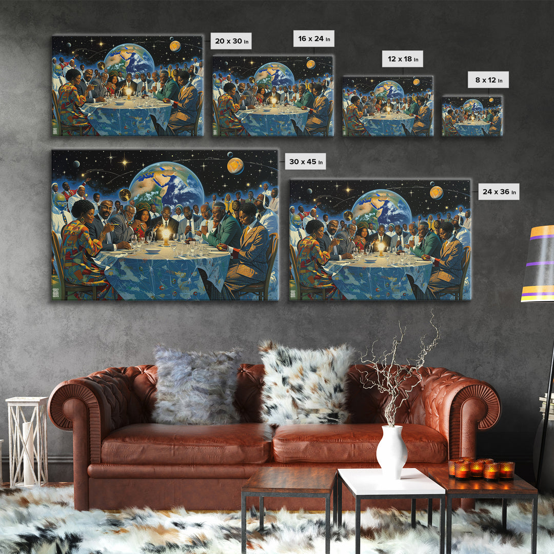 Afrofuturist African Leaders Around Earth Framed Canvas Print, Black Excellence Wall Art, Diaspora Culture Home Decor Gift