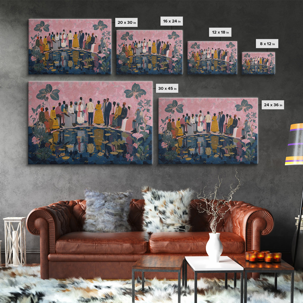 Elegant African Garden Ceremony By Lily Pond Canvas Print, Black Women Art, Afrocentric Wall Decor, Cultural Wedding Gift