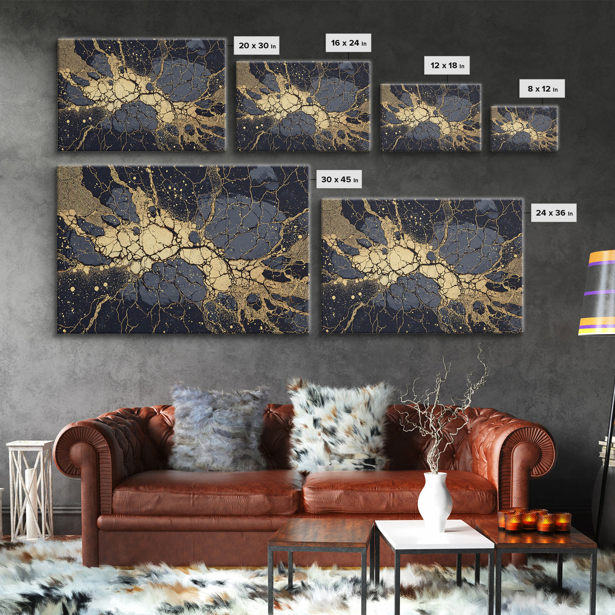 Black And Gold Abstract Cracked Marble Wall Art, Luxury Canvas Print, Modern Home Decor, Elegant Statement Piece Gift For Her