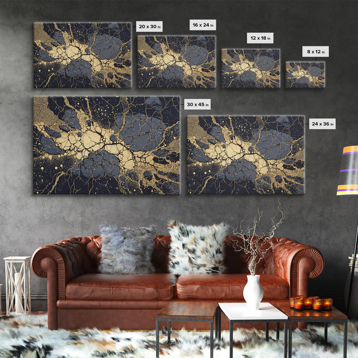 Black And Gold Abstract Cracked Marble Wall Art, Luxury Canvas Print, Modern Home Decor, Elegant Statement Piece Gift For Her