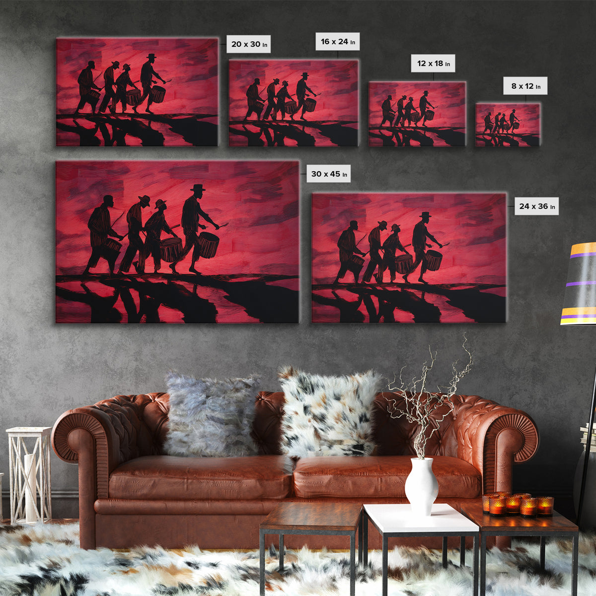 Red Sunset African Drummers Silhouette Wall Art, Afrocentric Music Print, Tribal Culture Decor, Black History Gift, Living Room Decor