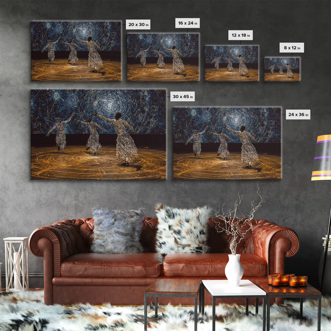 Celestial African Dancers Under Starry Sky Canvas Print, Afrocentric Wall Decor, Spiritual Black Art, Boho Home Decor Gift