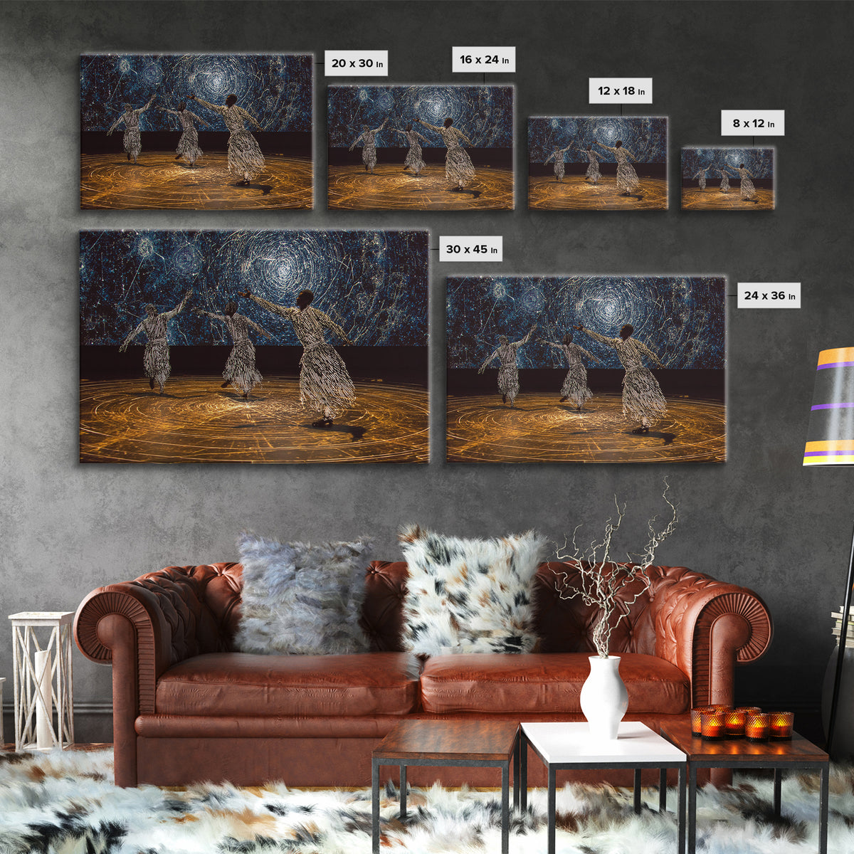 Celestial African Dancers Under Starry Sky Canvas Print, Afrocentric Wall Decor, Spiritual Black Art, Boho Home Decor Gift