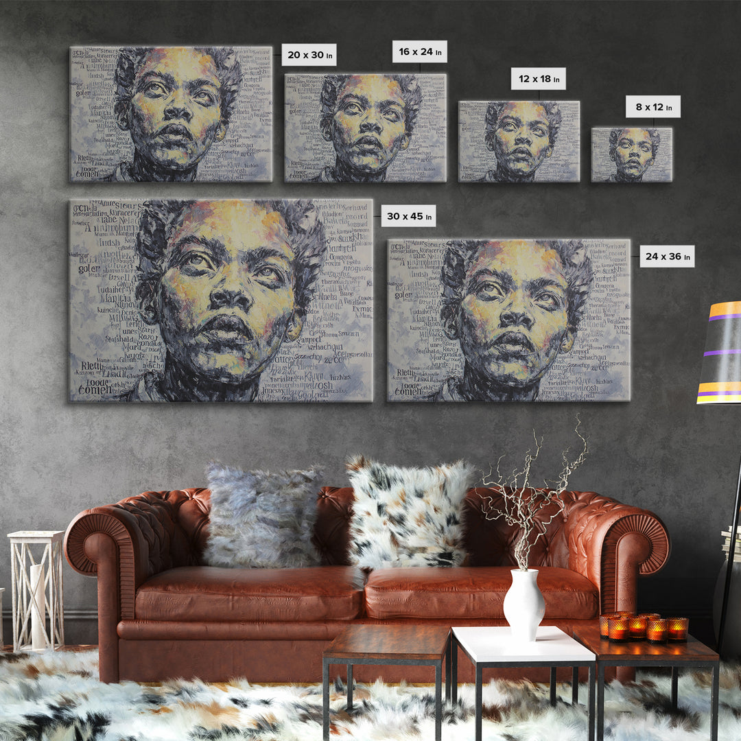 Textured Black Woman Portrait With Words Wall Art, African American Art, Melanin Print, Empowerment Gift, Modern Home Decor