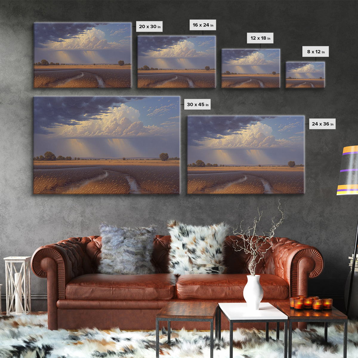 Golden Wetland Storm Over African Savanna Wall Art, Dramatic Landscape Canvas Print, Safari Decor, Earth Tone Home Decor