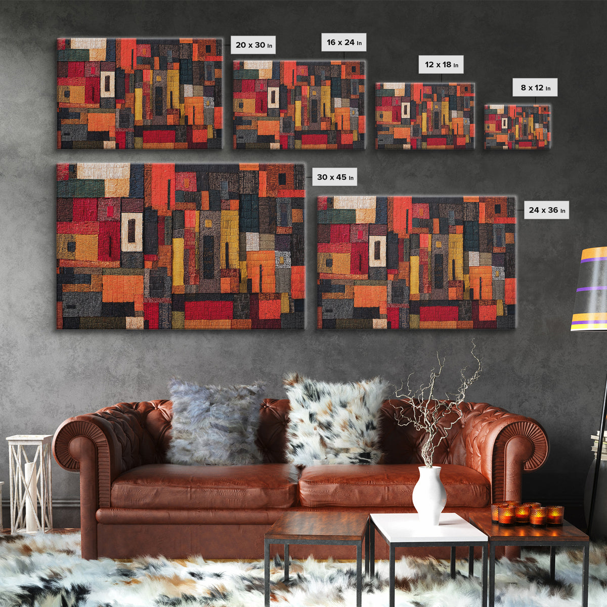 Red Black African Textile Patchwork Wall Art, Abstract African Art Print, Kuba Cloth Decor, Modern Tribal Home Decor Gift