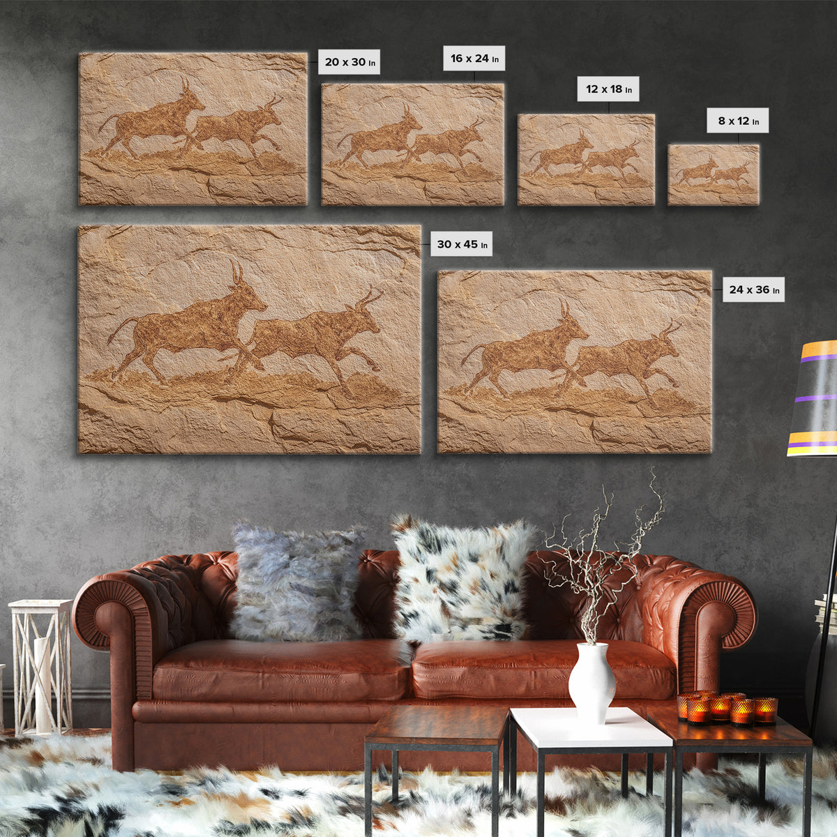 Sepia Antelope Cave Painting Canvas Print, Ancient African Art, Tribal Animal Rock Art, Neutral Safari Home Wall Decor Gift