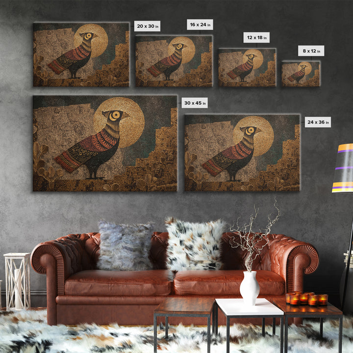 Halo Bird In Ancient Garden Wall Art, African Inspired Print, Gold Mosaic Texture, Boho Wall Decor, Ethnic Home Decor Gift