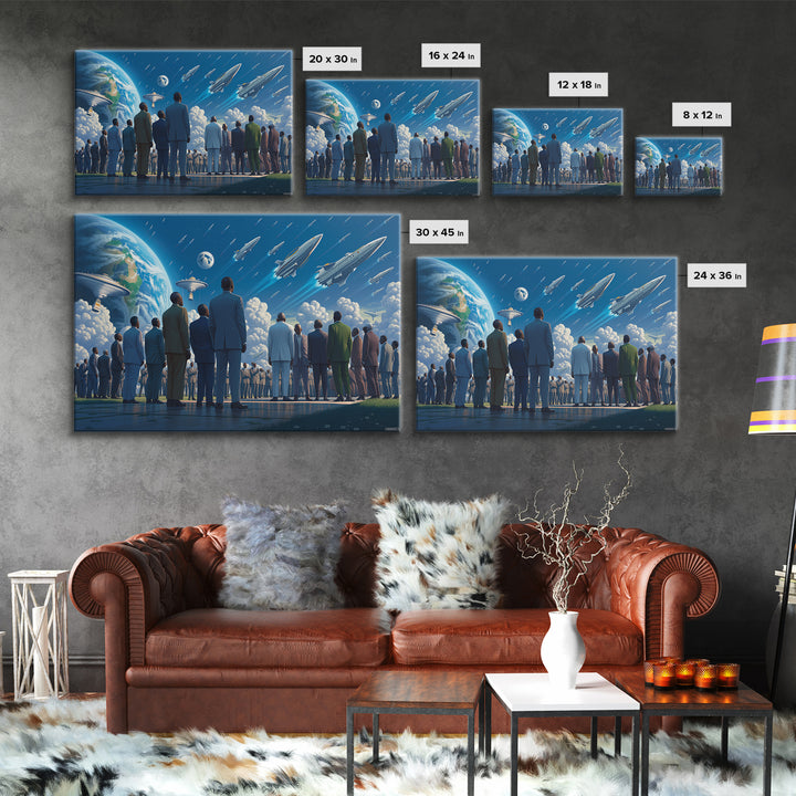 Afrofuturist Crowd Watching Spaceships Wall Art, Black Culture Art, Sci Fi African Inspired Canvas, Modern Statement Decor