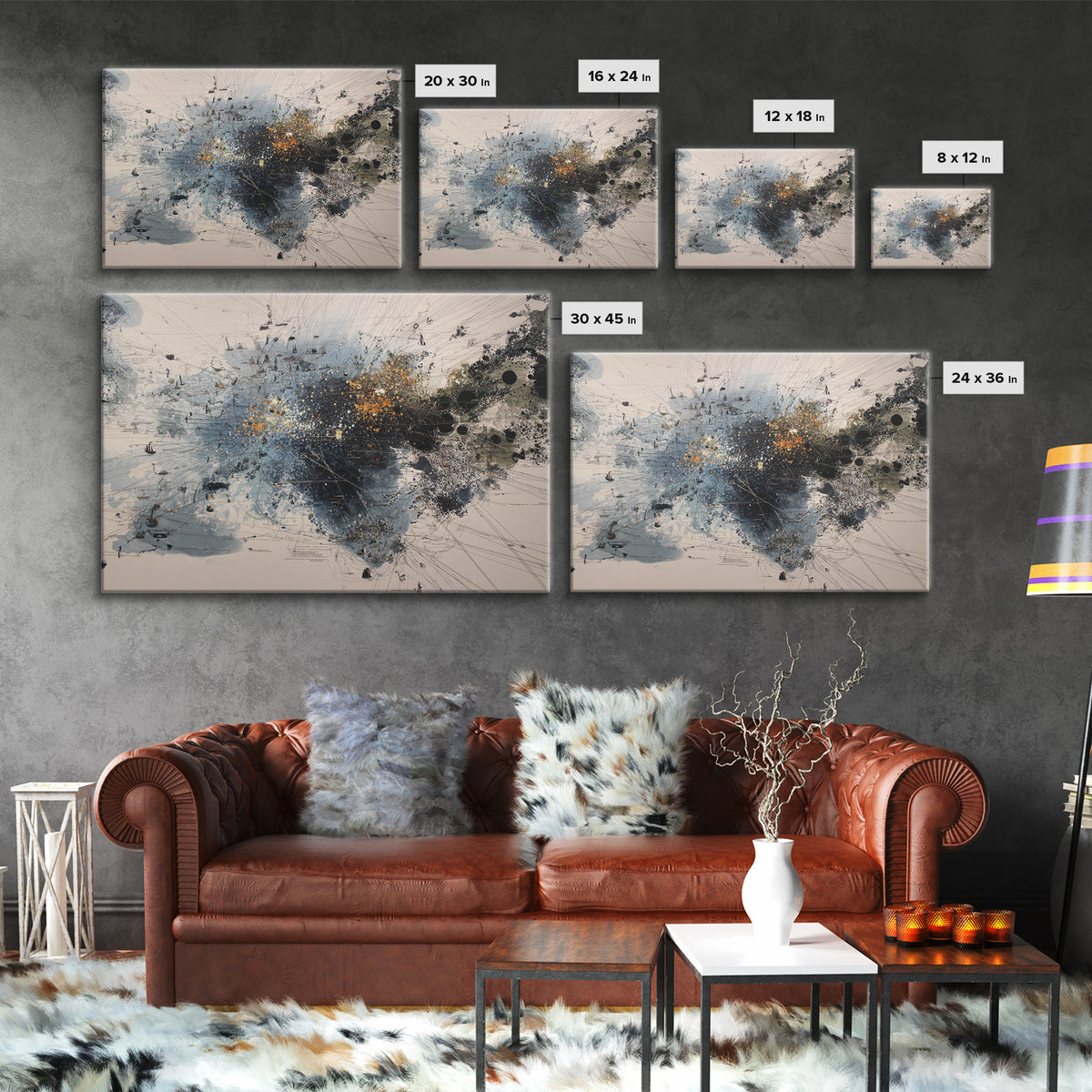 Black Gold Abstract Explosion Painting, Modern Minimalist Wall Art, Contemporary Office Decor, Large Canvas Print Artwork