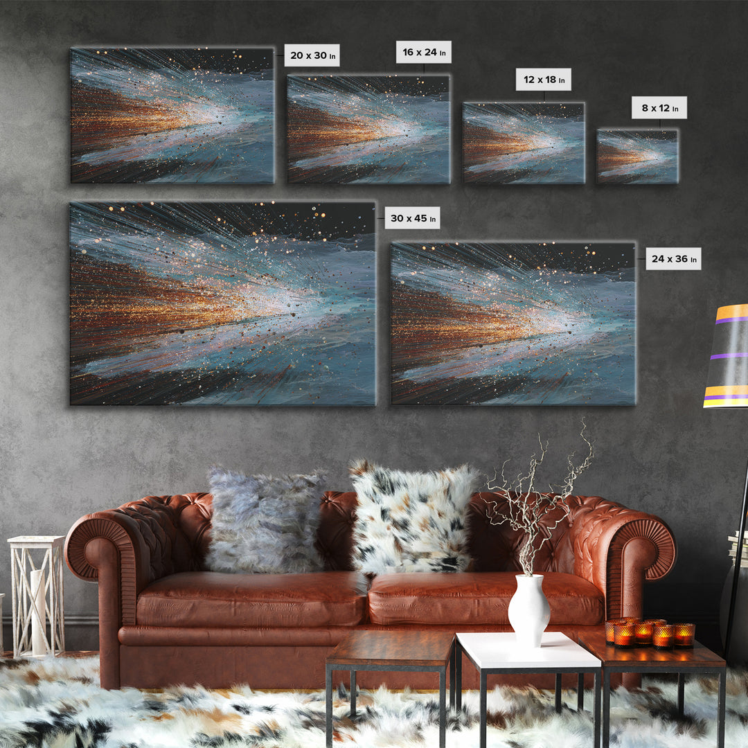 Blue Orange Energy Wave Abstract, Dynamic Motion Wall Art, Modern Office Decor, Contemporary Canvas Print Gift For Him Artwork