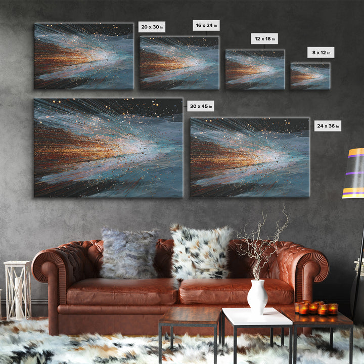 Blue Orange Energy Wave Abstract, Dynamic Motion Wall Art, Modern Office Decor, Contemporary Canvas Print Gift For Him Artwork