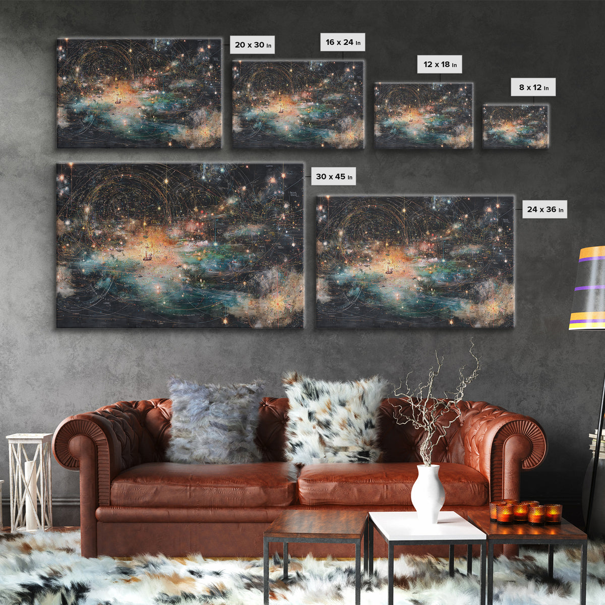 Cosmic Ocean Map With Stars And Light Trails, Abstract Wall Art, Modern Canvas Print, Mystical Office Decor, Galaxy Art Print