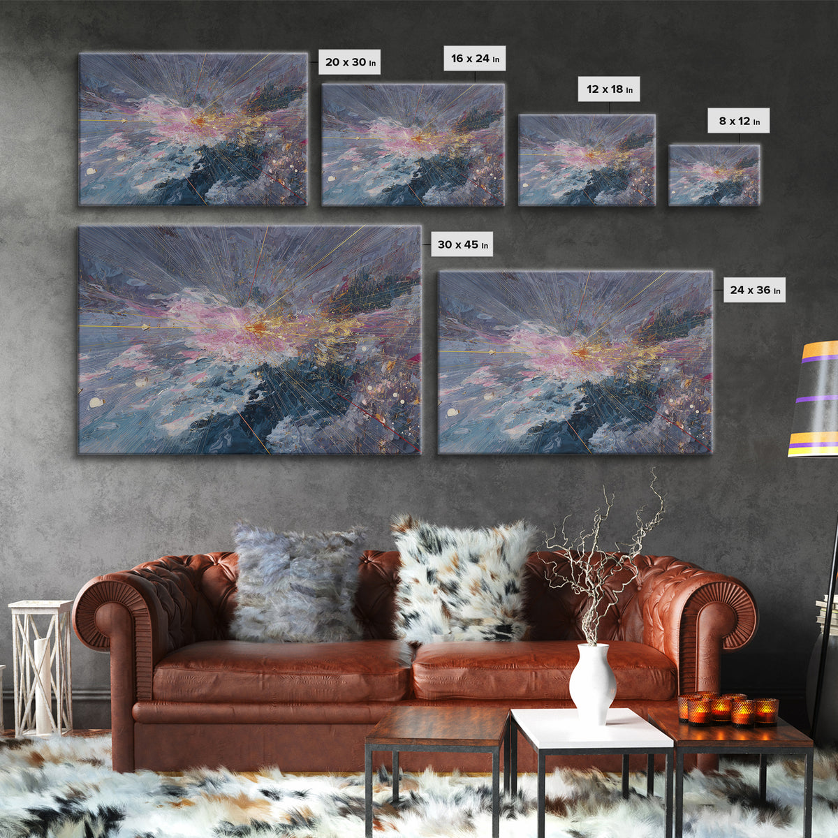 Abstract Cosmic Burst Canvas Print, Blue Pink Gold Textured Painting, Modern Abstract Wall Art, Luxury Home Decor Gift For Living Room