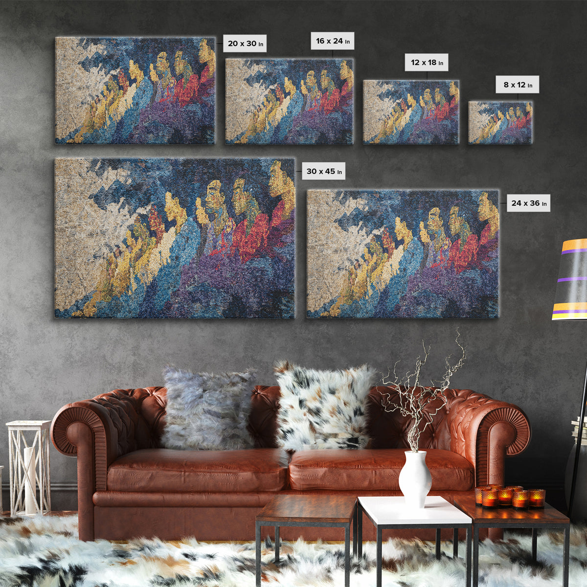 Woven Mountain Spirits Wall Art, Colorful African Textile Landscape Painting, Tribal Art Print, Cultural Home Decor Gift
